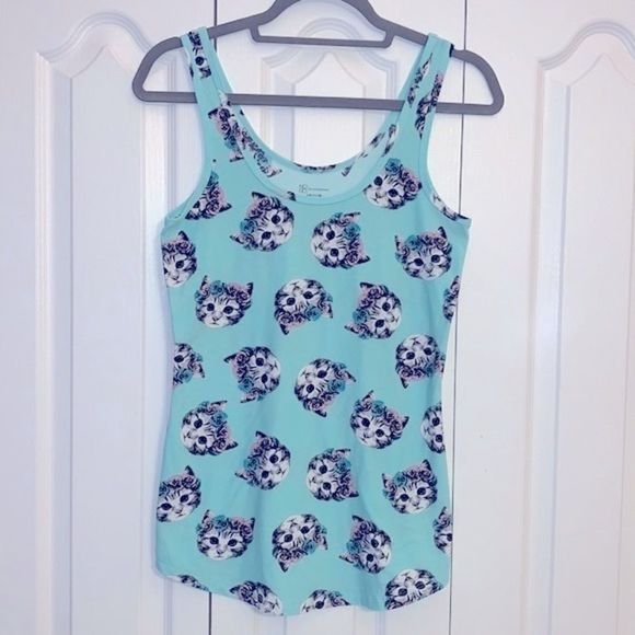 Flower Crown Teal Cat Tank - Picture 1 of 5
